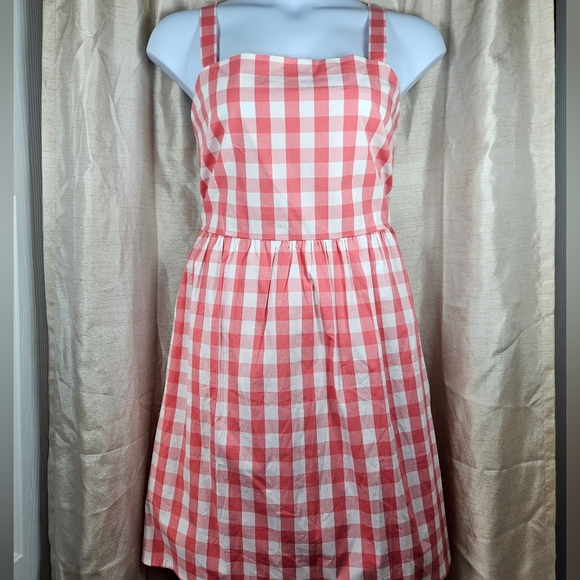 NWOT J Crew pink white gingham smocked fit & flare A-line dress Womens XLarge - Picture 11 of 11